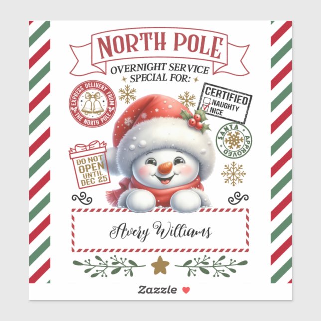 Snowman Christmas Special Delivery From Sant Sticker (Sheet)