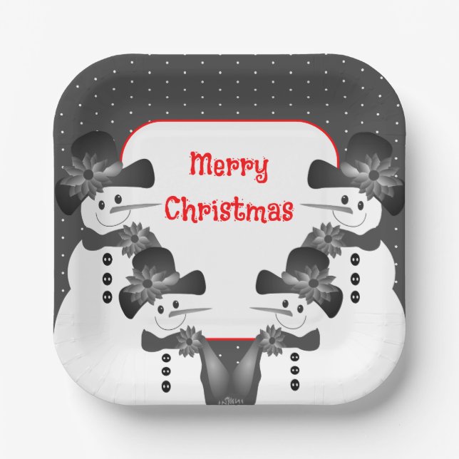 Snowman Christmas Square Paper Plates (Front)