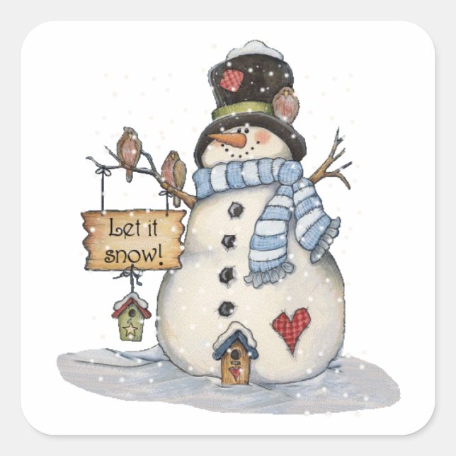 Snowman Christmas Square Sticker (Front)