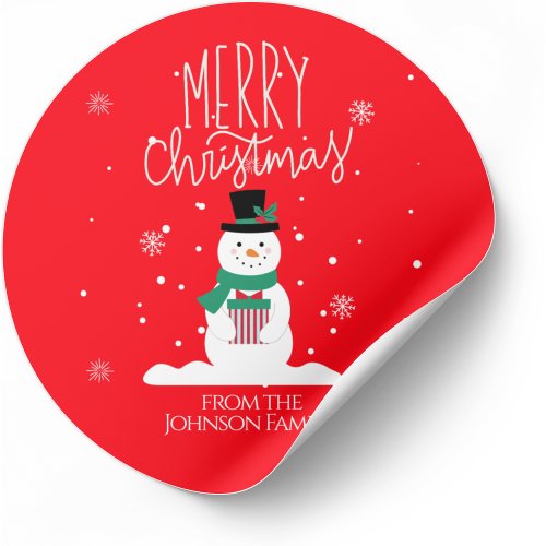 Snowman Christmas Stickers Personalize Joy Classic Round Sticker