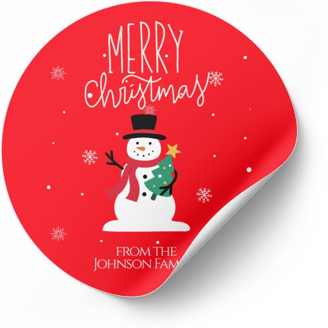 Snowman Christmas Stickers: Personalized Joy Classic Round Sticker (Creator Uploaded)