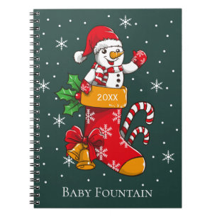 Snowman Christmas Stocking Candy Cane Snowflakes Notebook