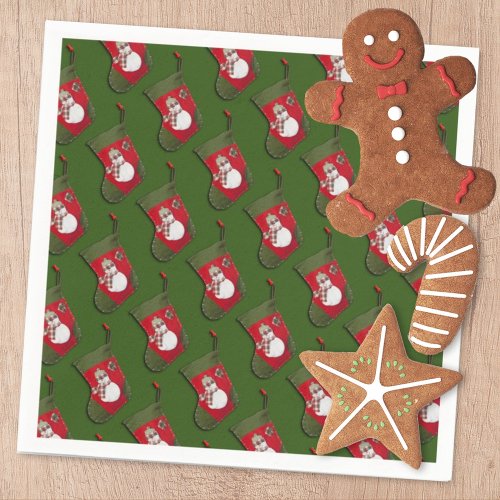 Snowman Christmas Stocking Tiled Pattern Napkins