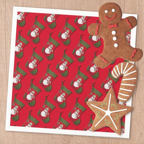 Snowman Christmas Stocking Tiled Pattern Napkins