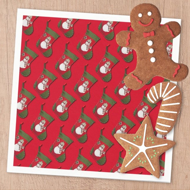 Snowman Christmas Stocking Tiled Pattern Napkins (Creator Uploaded)