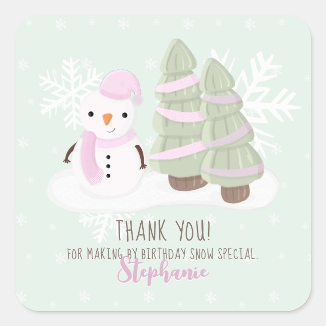 Snowman Christmas Thank You Square Sticker (Front)