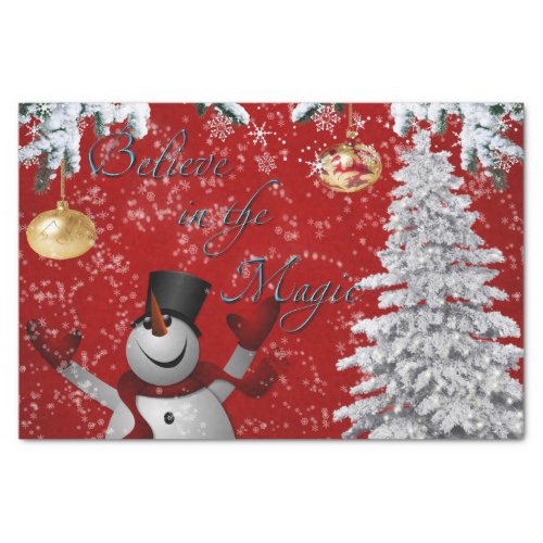 Snowman Christmas Tissue tree red white believe Tissue Paper