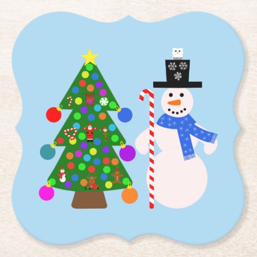 Snowman  Christmas Tree 3 Paper Coaster 