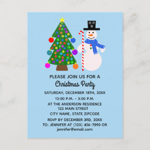 Snowman & Christmas Tree #4 Invitation Postcard