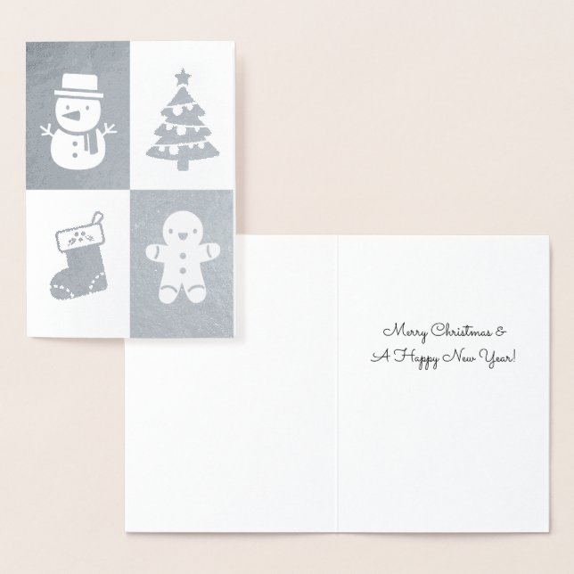Snowman Christmas Tree Gingerbread Man Silver Foil Card (Display)