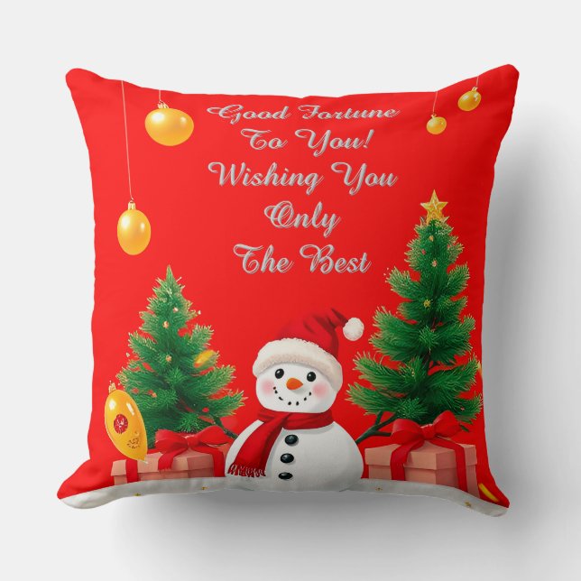 Snowman Christmas Tree Holiday Decor Winter  Throw Pillow (Front)