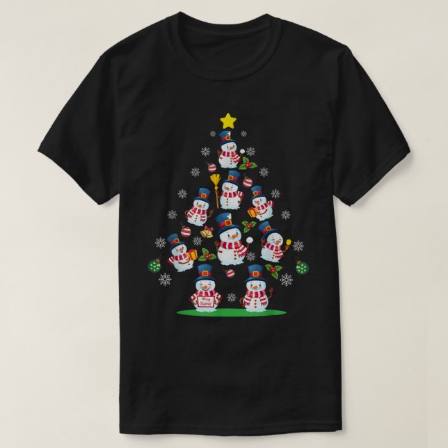 Snowman Christmas Tree Holiday Design T-Shirt (Design Front)