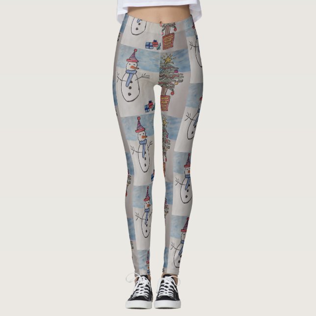 Snowman & Christmas Tree Leggings (Front)