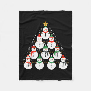 Snowman Christmas Tree Lights Santa Hat Family Xma Fleece Blanket