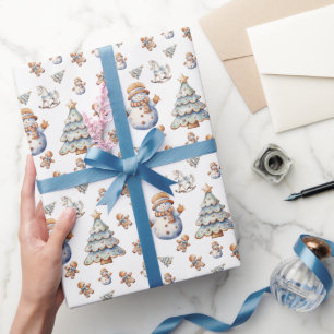 Snowman Christmas Tree Pattern Wrapping Paper