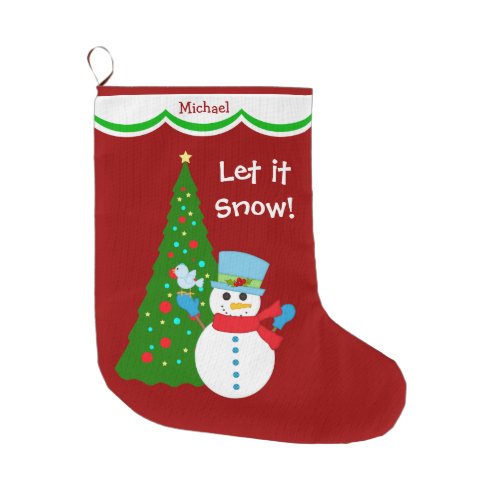 Snowman Christmas Tree Personalized Large Christmas Stocking