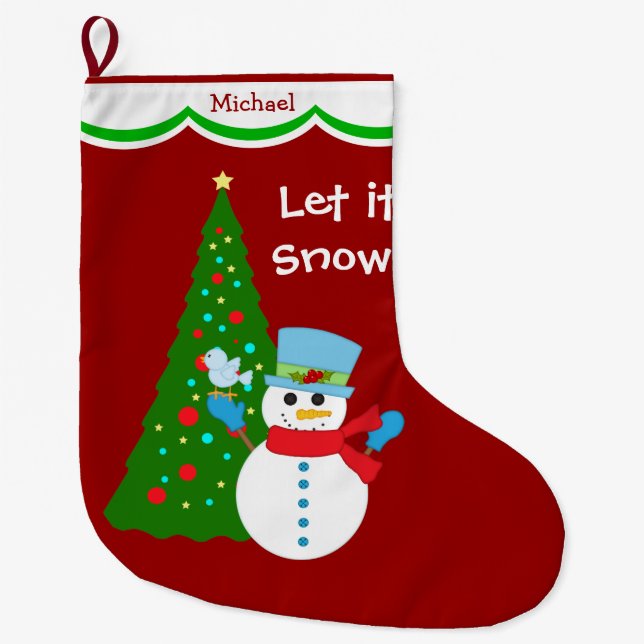 Snowman Christmas Tree Personalized Large Christmas Stocking (Front)