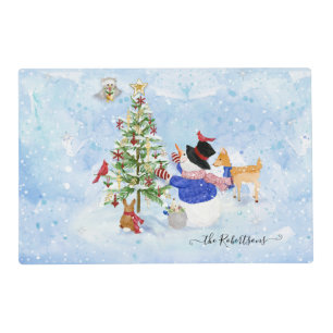 Snowman Christmas Tree Woodland Deer Watercolor Placemat