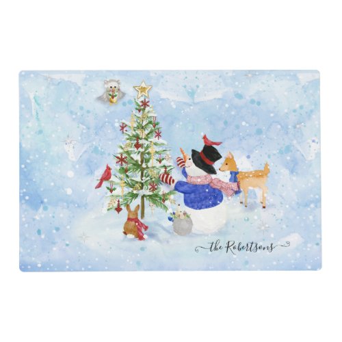 Snowman Christmas Tree Woodland Deer Watercolor  Placemat
