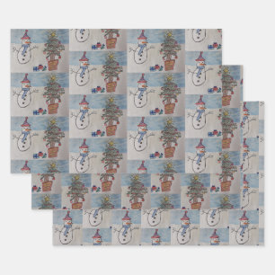 Snowman & Christmas Tree Wrapping Paper Sheets