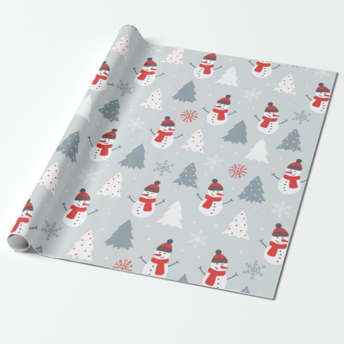Snowman  Christmas Trees Christmas Pattern Wrapping Paper