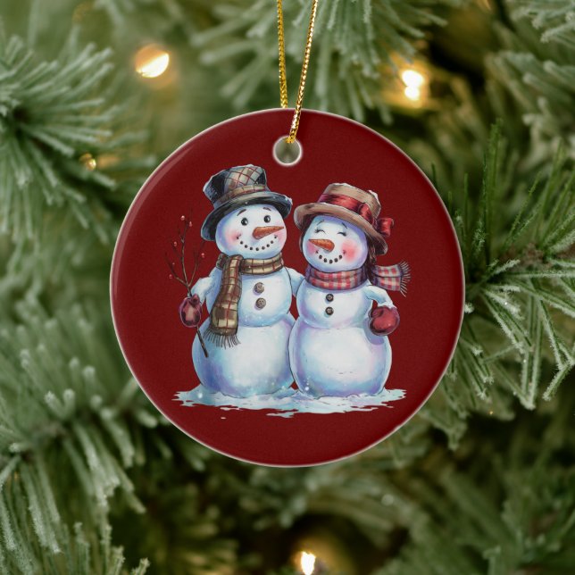 Snowman Christmas Vintage Holiday Ceramic Ornament (Tree)