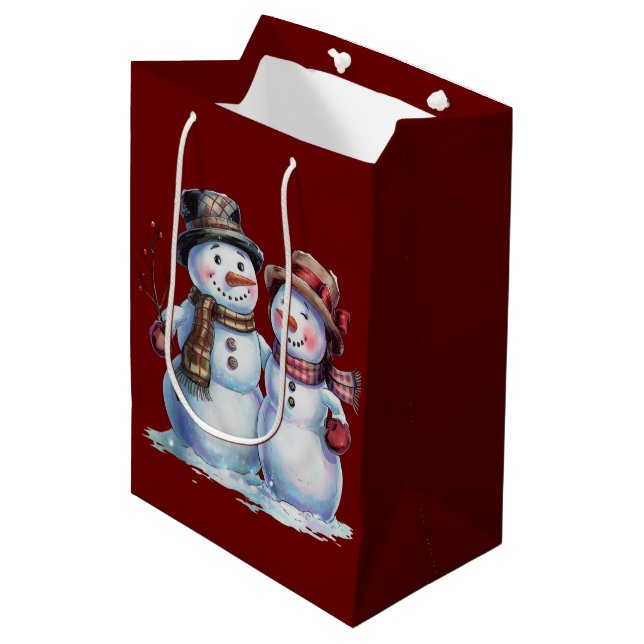 Snowman Christmas Vintage Holiday Medium Gift Bag (Front Angled)