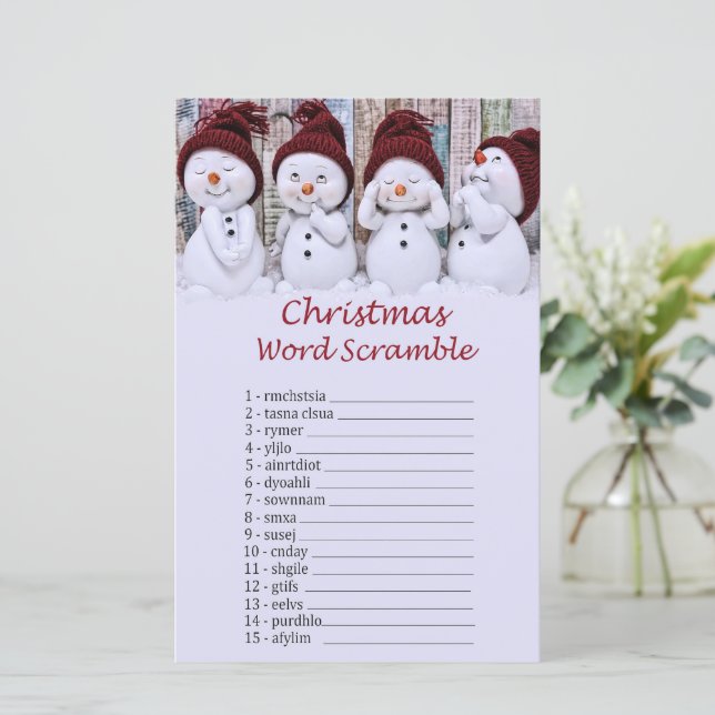 Snowman christmas word scramble game (Standing Front)