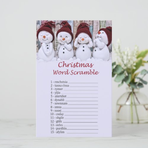 Snowman christmas word scramble game