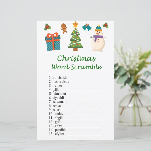 Snowman christmas word scramble game (Standing Front)
