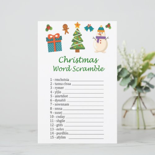 Snowman christmas word scramble game