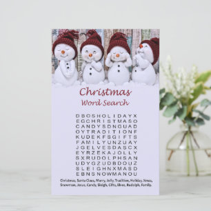 Snowman christmas word search game