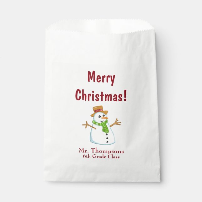 Snowman Classroom Favor Bag (Front)