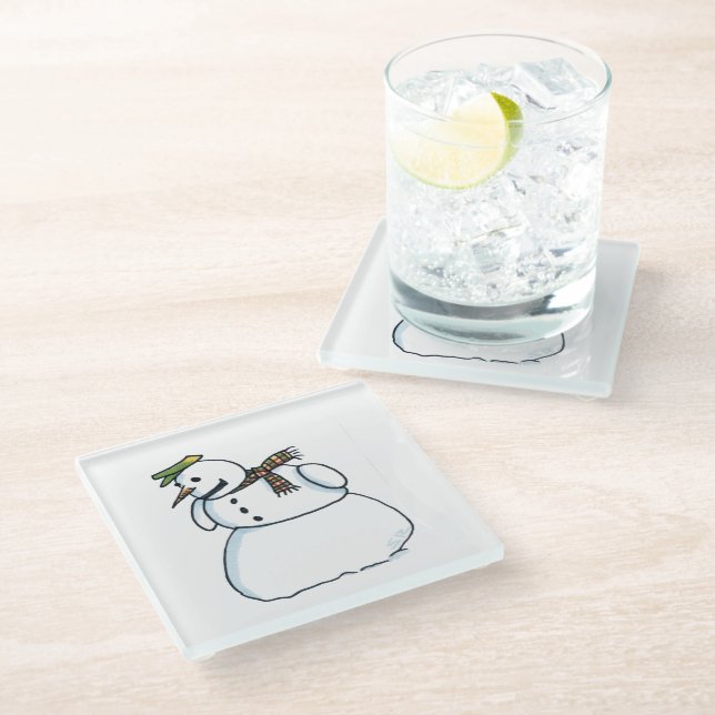 Snowman clear glass coaster (Angled)