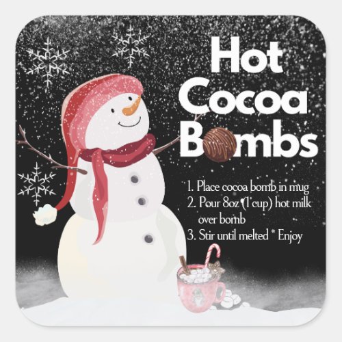 Snowman Cocoa Bombs Square Packaging Stickers