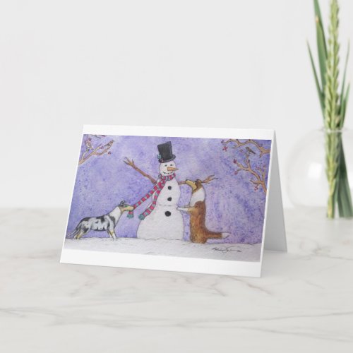 Snowman Collies Holiday Card