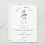 Snowman Company Logo Christmas Party Menu Card<br><div class="desc">Cute Snowman Company Logo Christmas Party Menu Card. A cute snowmanis at the top on this minimalist design for your holiday events available printed or as a printable digital download. You can also change the font style and colors and the background colors on the front and back if you wish...</div>