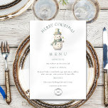 Snowman Company Logo Christmas Party Menu Card<br><div class="desc">Cute Snowman Company Logo Christmas Party Menu Card. A cute snowmanis at the top on this minimalist design for your holiday events available printed or as a printable digital download. You can also change the font style and colors and the background colors on the front and back if you wish...</div>