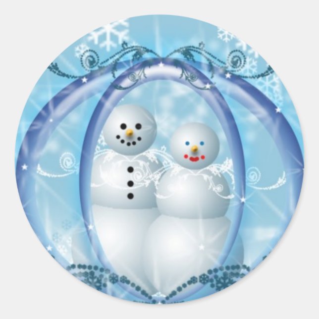 Snowman Couple Christmas Custom Holiday Stickers (Front)