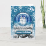 Snowman Couple Christmas Snow Globe Photo Template<br><div class="desc">Snowman Couple Christmas Snow Globe Custom Greeting Card Photo Template Blank inside</div>