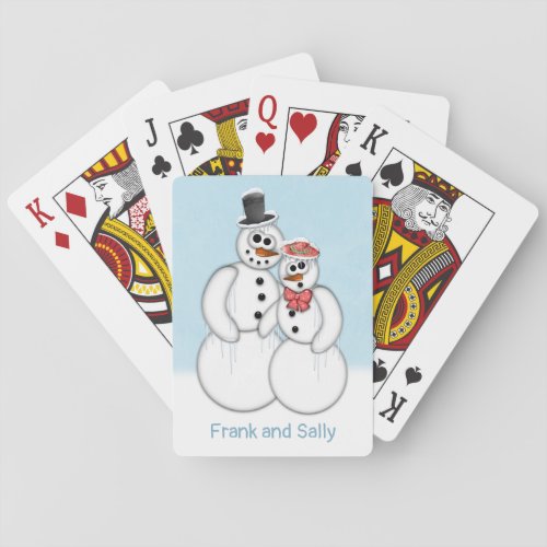 Snowman Couple Customizable Poker Cards