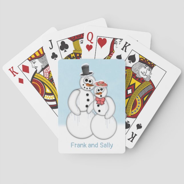 Snowman Couple Customizable Poker Cards (Back)