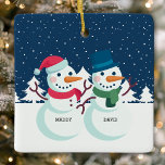 Snowman Couple Cute Personalized Christmas Ceramic Ornament<br><div class="desc">Snowman Couple Cute Personalized Christmas Ceramic Ornament. Cute 5 person snowman family holiday Christmas ornament. Makes the perfect personalized Christmas gift for the holiday season.</div>