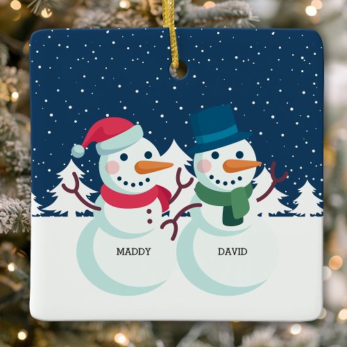Snowman Couple Cute Personalized Christmas Ceramic Ornament