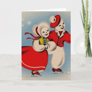 Snowman Couple Ice Skating Holiday Card