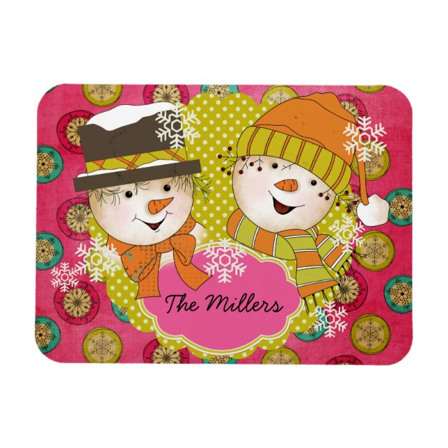 Snowman Couple Personalized Flexi Magnet (Horizontal)