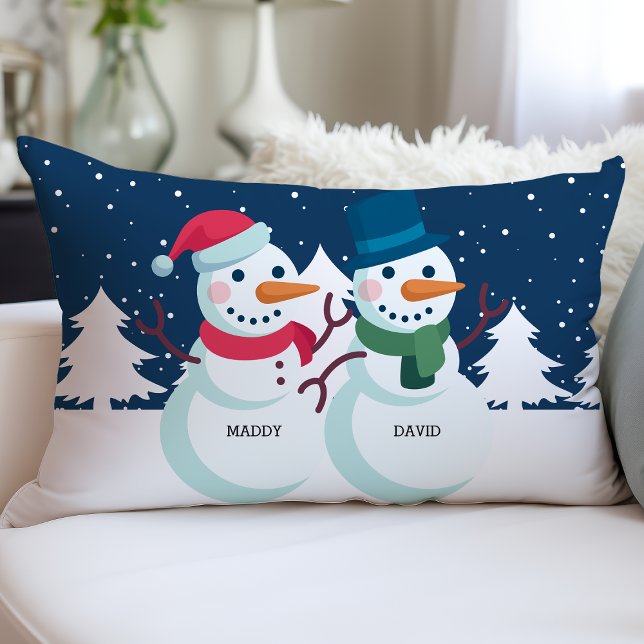 Snowman Couple Personalized Names Christmas Custom Lumbar Pillow (Creator Uploaded)