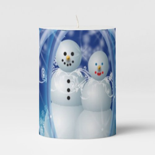 Snowman Couple Winter Wedding Design Christmas  Pillar Candle