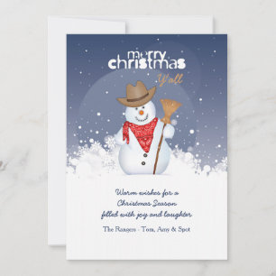 Snowman Cowboy Christmas Holiday Card