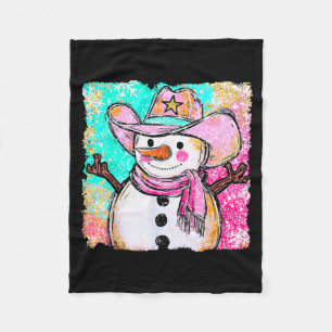 Snowman Cowboy Western Brushstroke Watercolor Xmas Fleece Blanket